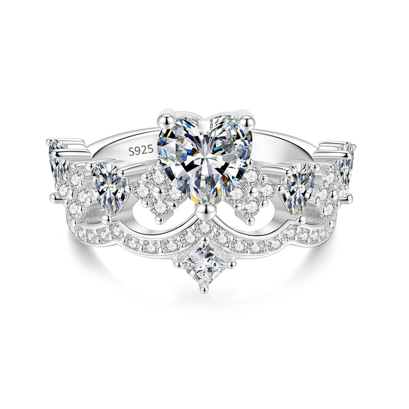 1CT Princess Cut Moissanite Bridal Ring Set | D Color VVS1 | S925 Sterling Silver Engagement Ring