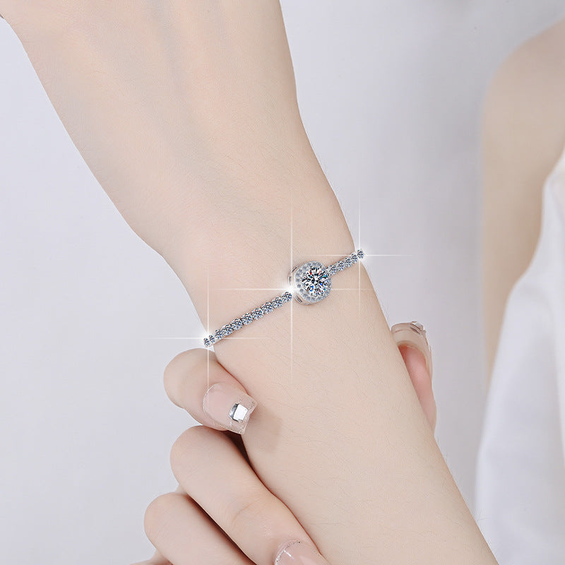 1CT Moissanite Square Bead Bracelet | S925 Sterling Silver | Women Fashion Bracelet | Wedding Gift — alternate view