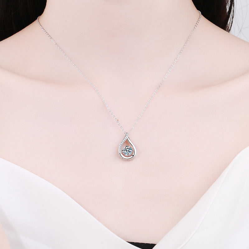 1CT Pear Cut Moissanite Teardrop Pendant Necklace | S925 Sterling Silver | Women Clavicle Chain — alternate view