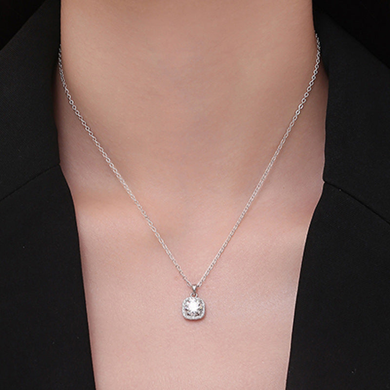 1CT Moissanite Cube Pendant Necklace | S925 Sterling Silver | Women Collarbone Chain | Birthday Gift — alternate view